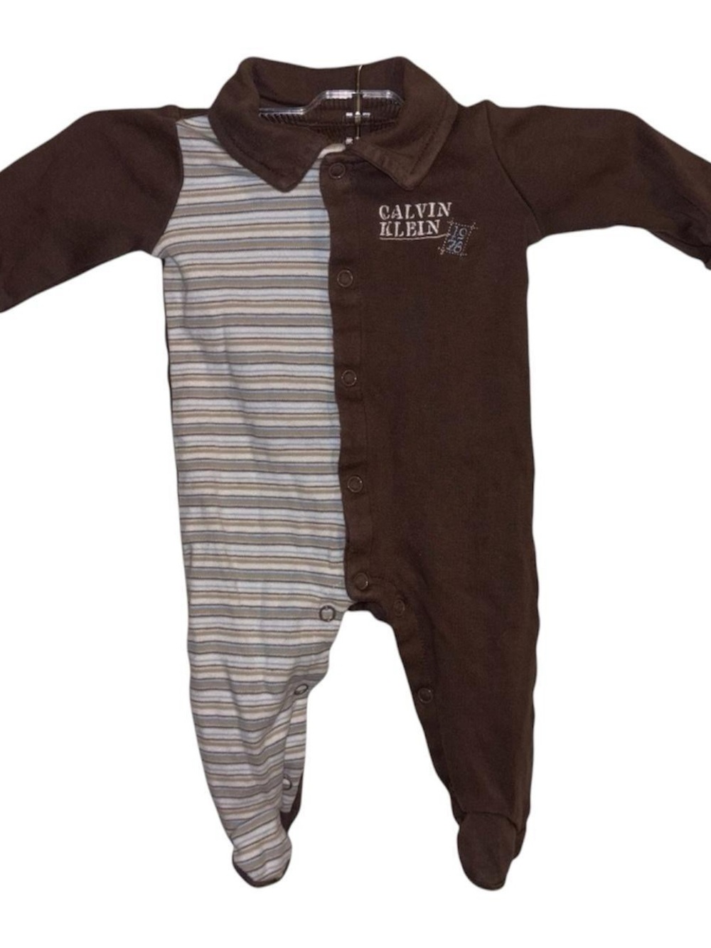 Calvin Klein Two-Toned Striped Footed Sleeper 🤎